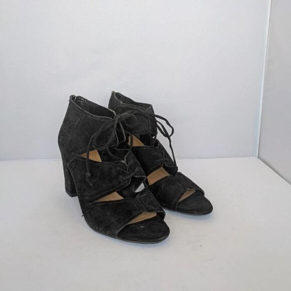 Franco Sarto Black Suede Lace Up Heel Sandals 8.5 - Picture 2 of 8